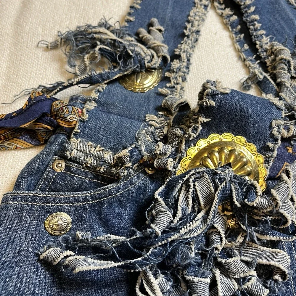Vintage‎ Upcycled Denim Tote Bag Oscar de la Renta Logo Boho Hobo Style